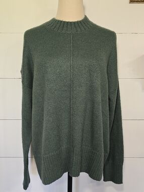 NWT J.Crew Factory Heather Pine Green Mockneck Boyfriend Sweater Size L